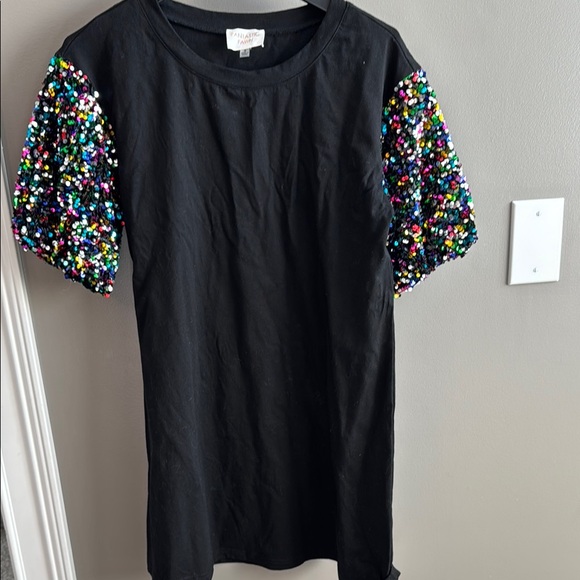 Fantastic Fawn Dresses & Skirts - Fantastic Fawn Black Mini Dress with Multicolor Sequin Sleeves